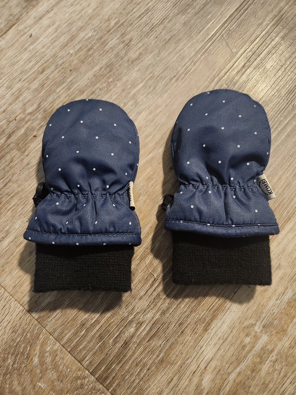 Baby Navy Polka Dot Mittens with Knit Cuff 0-12 months